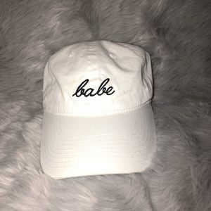 Pacsun white hat with “babe” embroidered in black